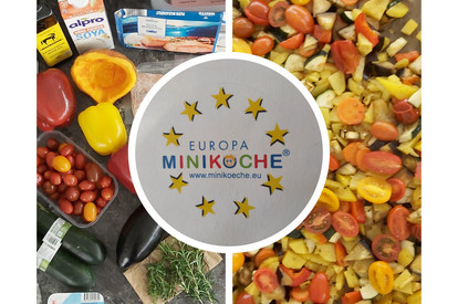 Lachsfilet auf Ofengemüse und Dip