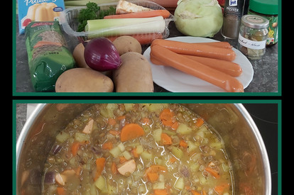 Linseneintopf mit Würstchen