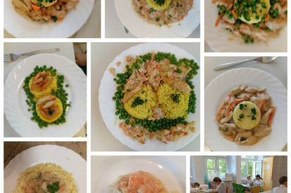 Hähnchengeschnetzeltes mit Reis- mit Prämierung  schönster Teller- grüner Knopf